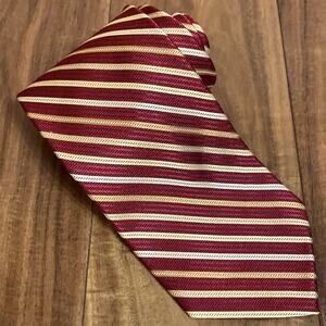 Brooks Brothers Mens Red & Gold Silk Striped Necktie Classic Length Tie Business